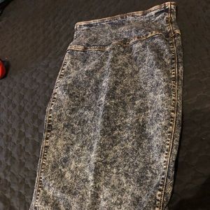 Acid wash denim pencil skirt
